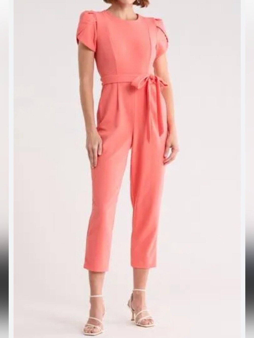 Calvin Klein Women's Coral Puff-Sleeve Belted Jumpsuit, size 4